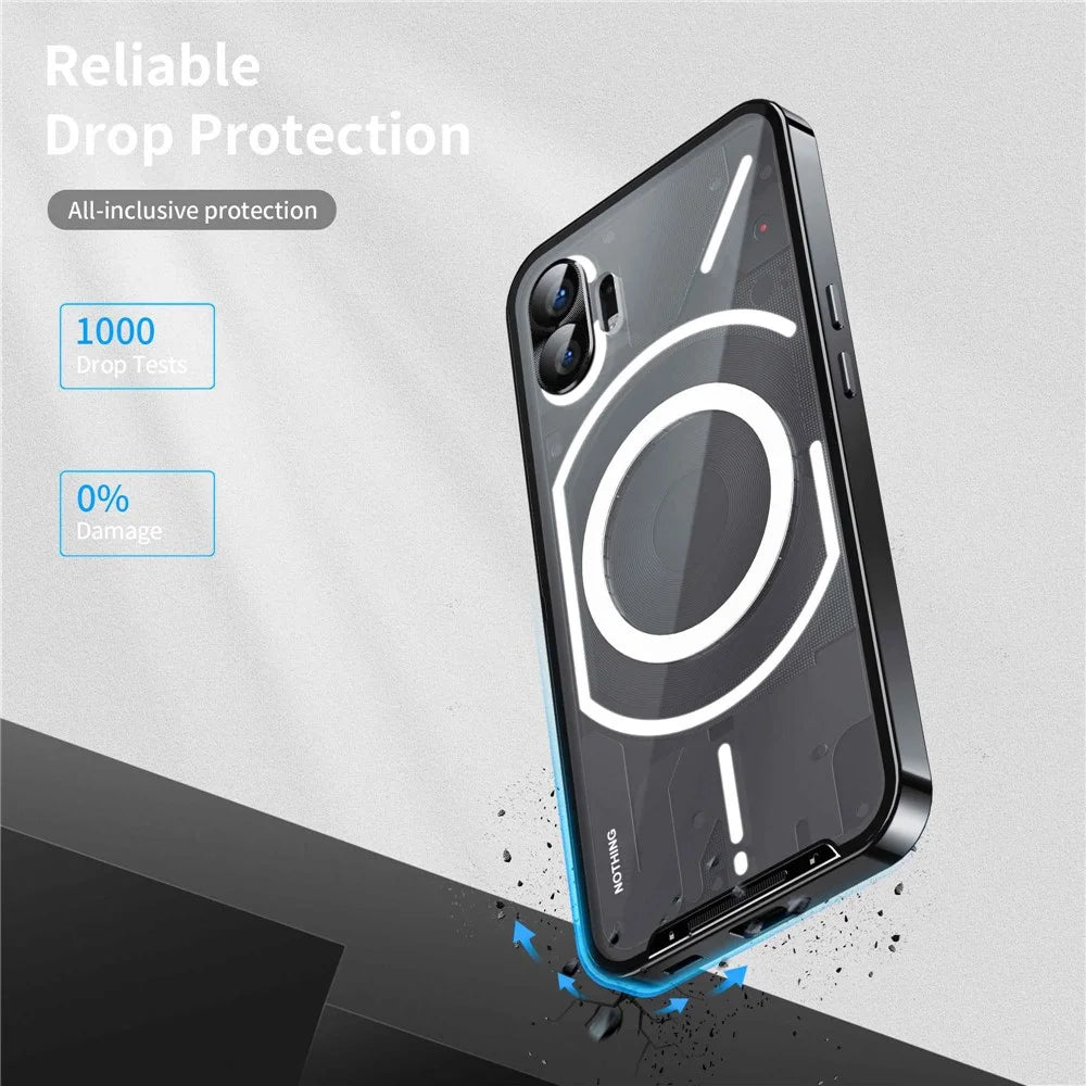 For Nothing phone (1) 5G Drop-proof Slim Phone Case with Metal Frame Magnetic Back Cover with Integrated Lens Cover - Black - 4