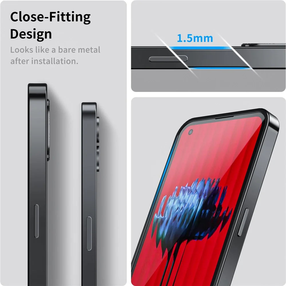 For Nothing phone (1) 5G Drop-proof Slim Phone Case with Metal Frame Magnetic Back Cover with Integrated Lens Cover - Black - 5