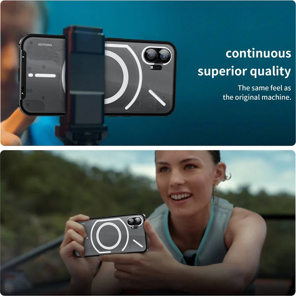 For Nothing phone (1) 5G Drop-proof Slim Phone Case with Metal Frame Magnetic Back Cover with Integrated Lens Cover - Black - 6