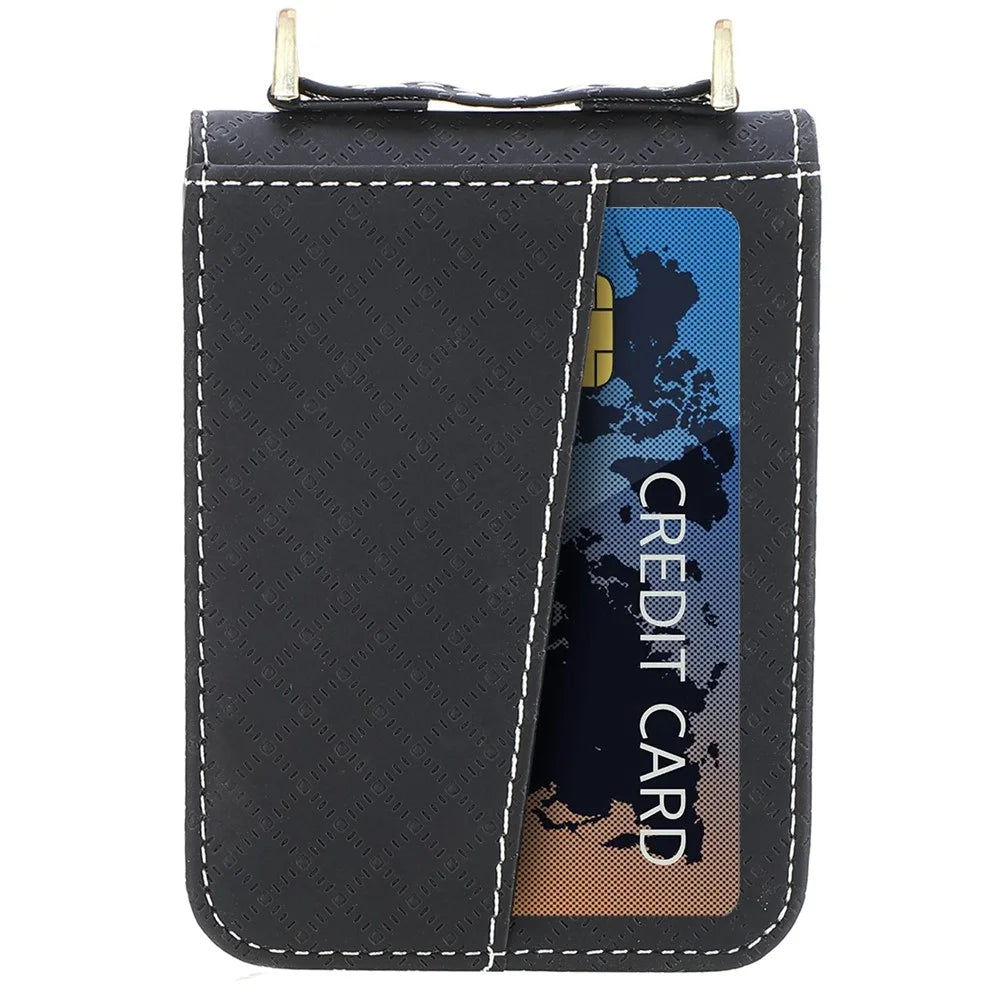 For Samsung Galaxy Z Flip3 5G Shockproof Phone Cover with One-piece Design Grid Imprinted Mobile Phone Case with Long Lanyard Card Holder - Black - 5
