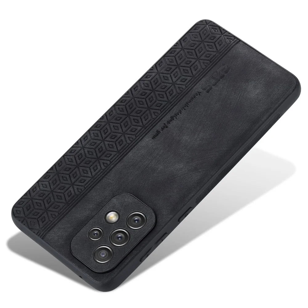 AZNS Anti-scratch Phone Case For Samsung Galaxy A73 5G, PU Leather Coated TPU Drop-proof Mobile Phone Cover - Black - 3