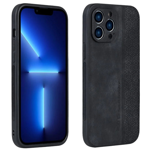 AZNS For iPhone 14 Pro 6.1 inch Anti-wear Phone Case PU Leather Coated TPU Back Cover Drop-proof Phone Shell - Black - 1
