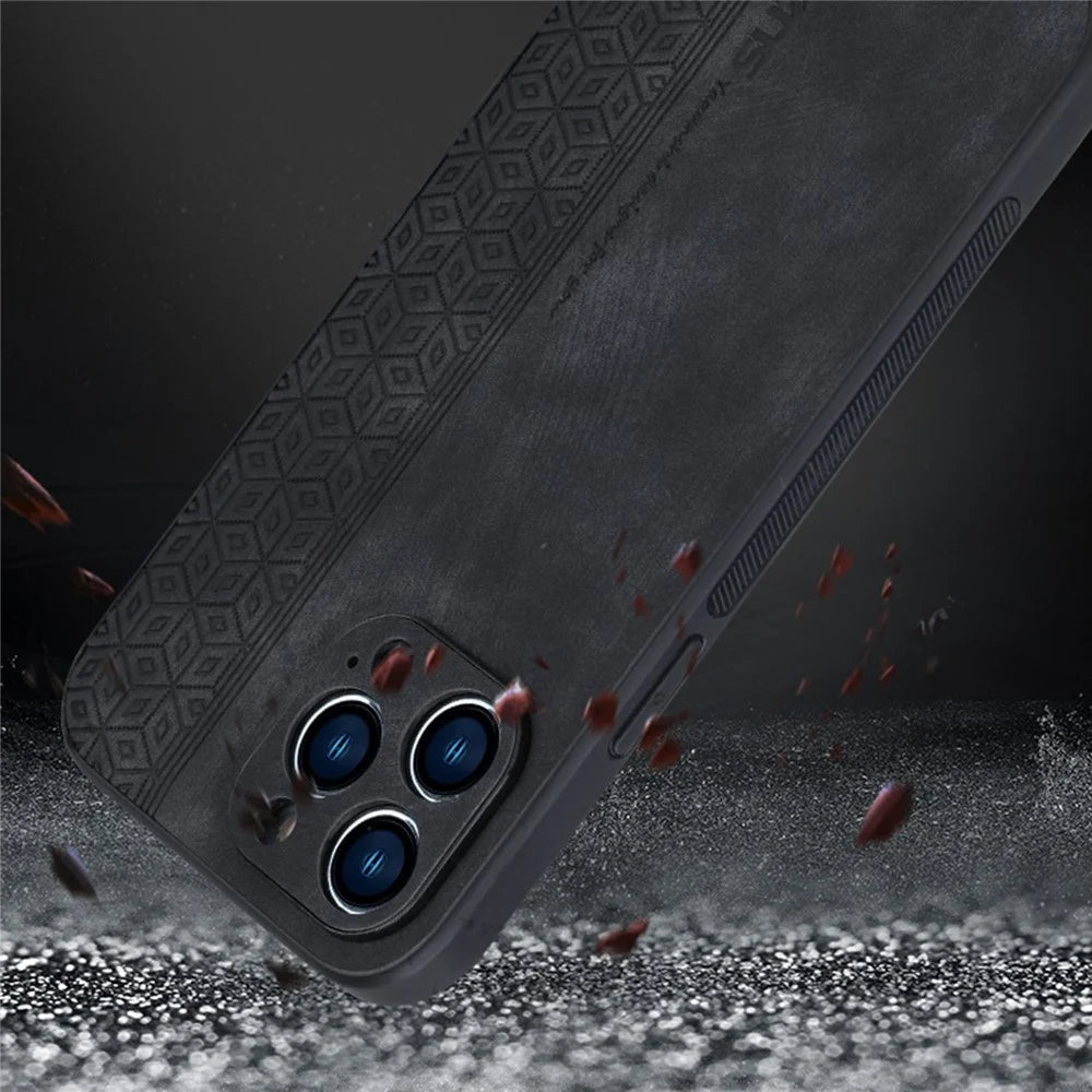 AZNS For iPhone 14 Pro 6.1 inch Anti-wear Phone Case PU Leather Coated TPU Back Cover Drop-proof Phone Shell - Black - 4