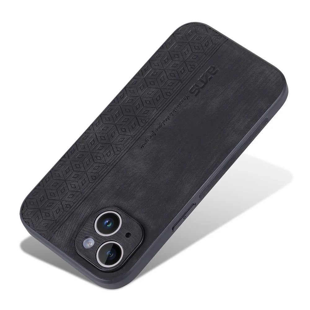AZNS Protective Back Cover For iPhone 14 Plus, Scratch-resistant PU Leather Coated TPU Mobile Phone Case - Black - 3