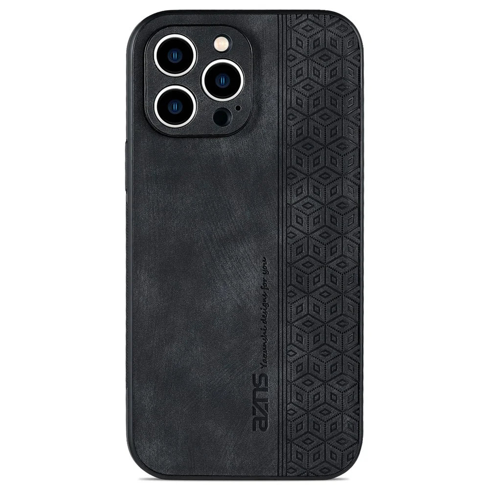 AZNS Shockproof Phone Case For iPhone 14 Pro Max 6.7 inch, PU Leather Coated TPU Wear-Resistant Mobile Phone Cover - Black - 2