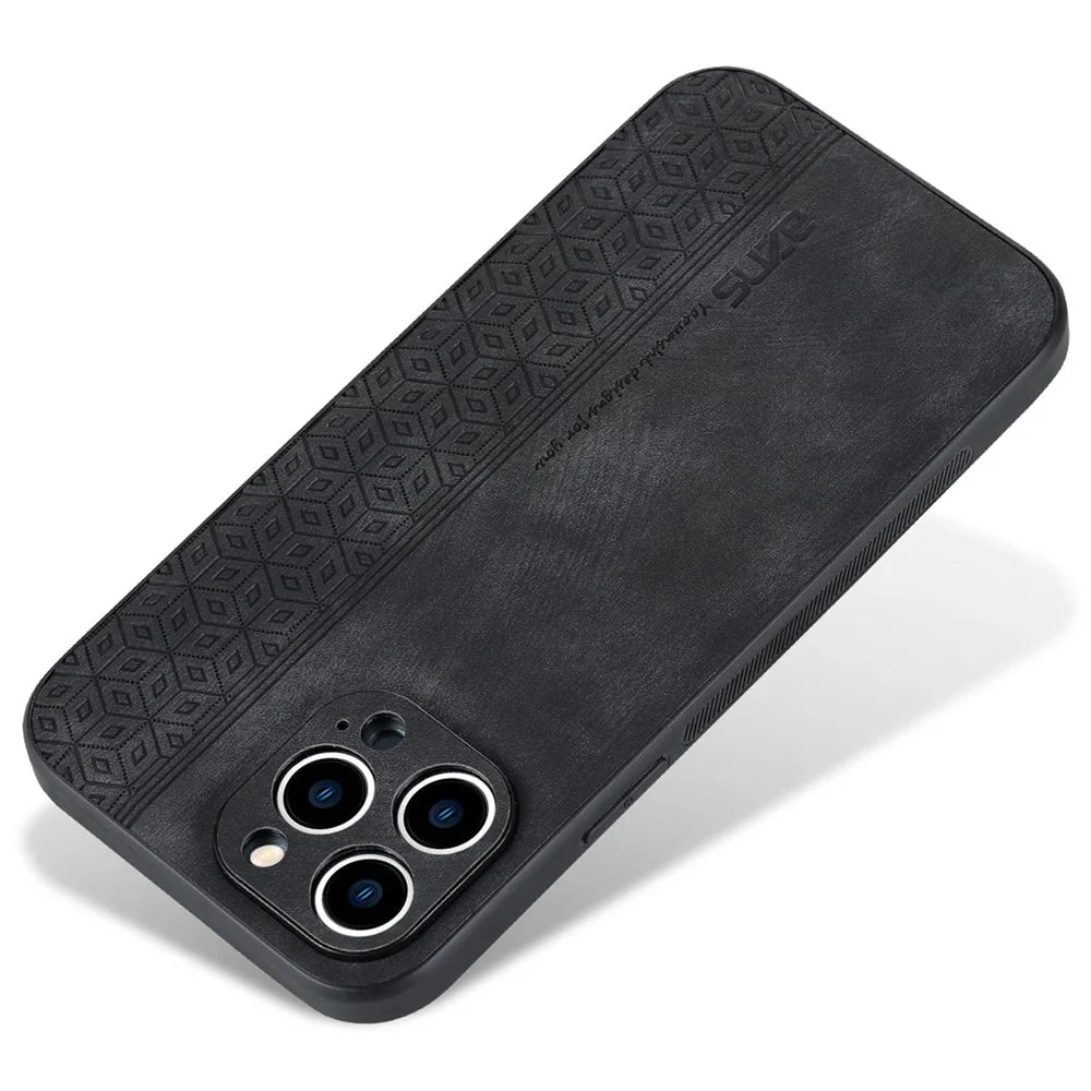AZNS Shockproof Phone Case For iPhone 14 Pro Max 6.7 inch, PU Leather Coated TPU Wear-Resistant Mobile Phone Cover - Black - 3