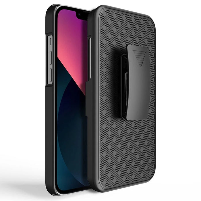 For iPhone 14 Plus Woven Texture Clip Kickstand PC + TPU Case Sliding Screen Cover Phone Protector - 3