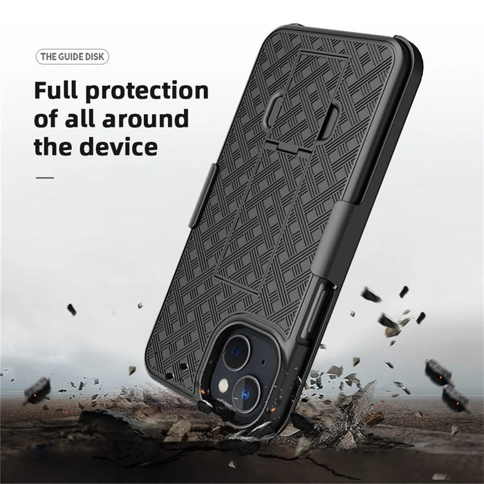 For iPhone 14 Plus Woven Texture Clip Kickstand PC + TPU Case Sliding Screen Cover Phone Protector - 5