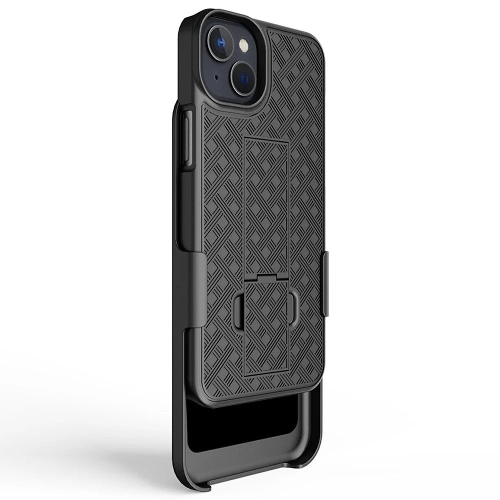 Rotary Clip Kickstand Case for iPhone 14 6.1 inch, Woven Texture PC + TPU Phone Protector with Screen Sliding Cover - 4