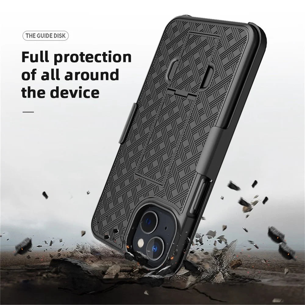 Rotary Clip Kickstand Case for iPhone 14 6.1 inch, Woven Texture PC + TPU Phone Protector with Screen Sliding Cover - 5