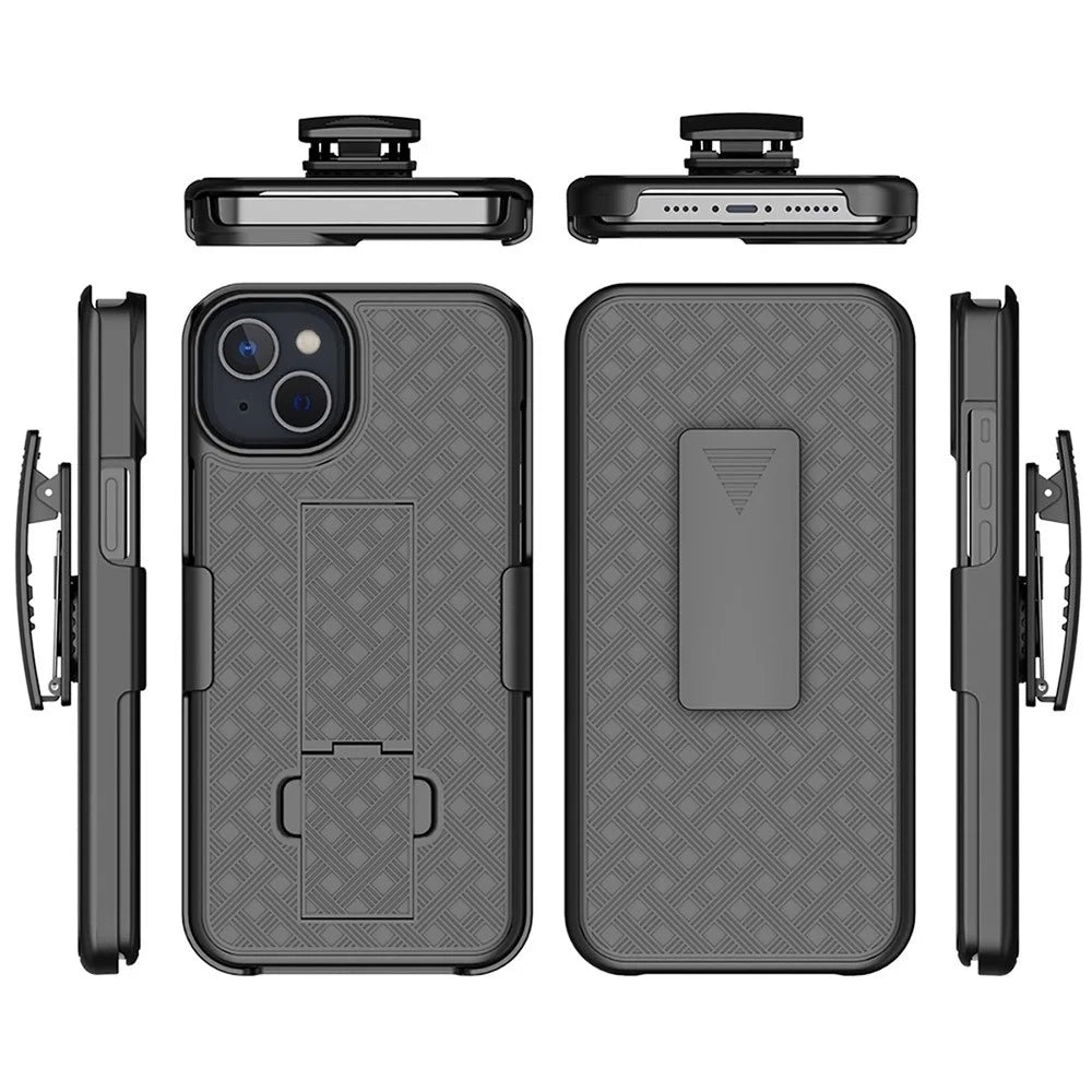 Rotary Clip Kickstand Case for iPhone 14 6.1 inch, Woven Texture PC + TPU Phone Protector with Screen Sliding Cover - 7