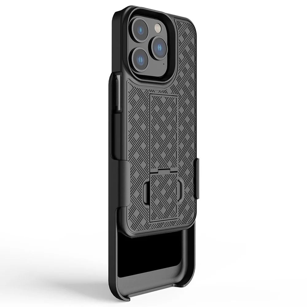 For iPhone 14 Pro Max 6.7 inch Sliding Screen Cover Rotary Clip Kickstand Case Woven Texture PC + TPU Phone Protector - 4