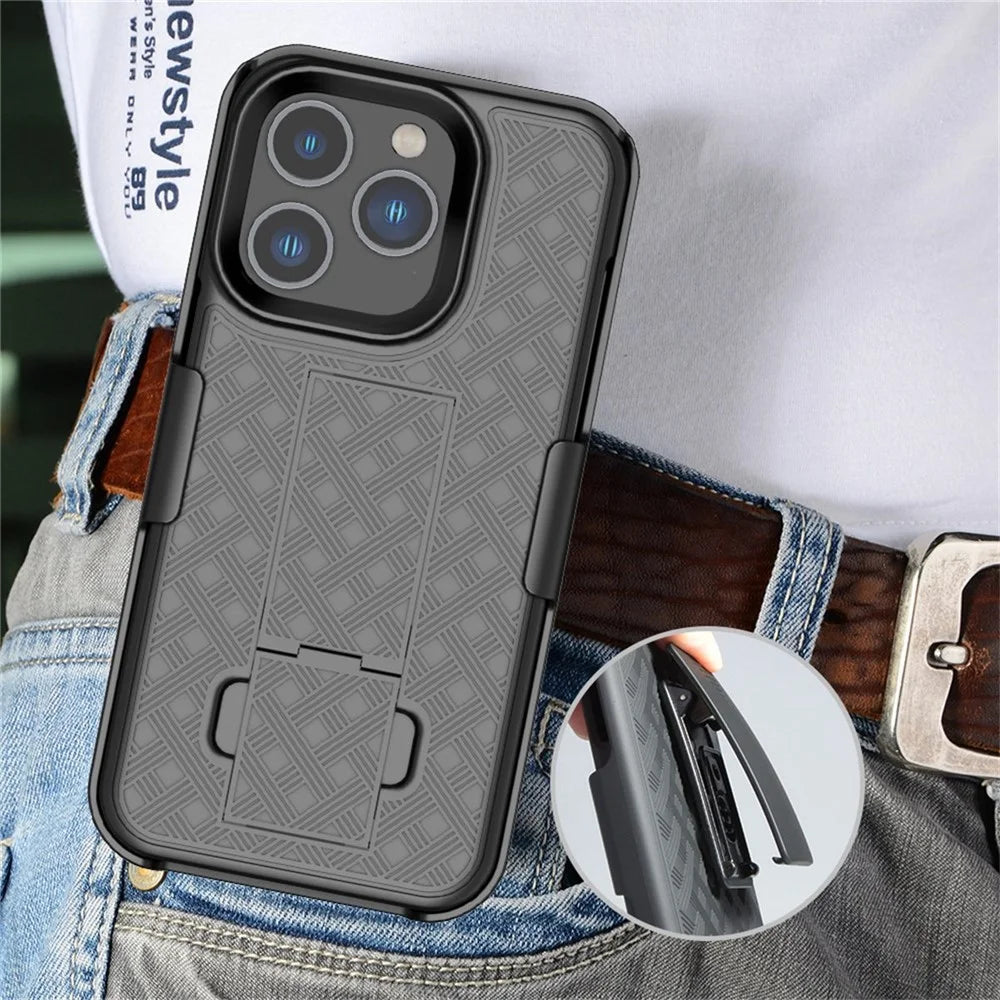For iPhone 14 Pro Max 6.7 inch Sliding Screen Cover Rotary Clip Kickstand Case Woven Texture PC + TPU Phone Protector - 6