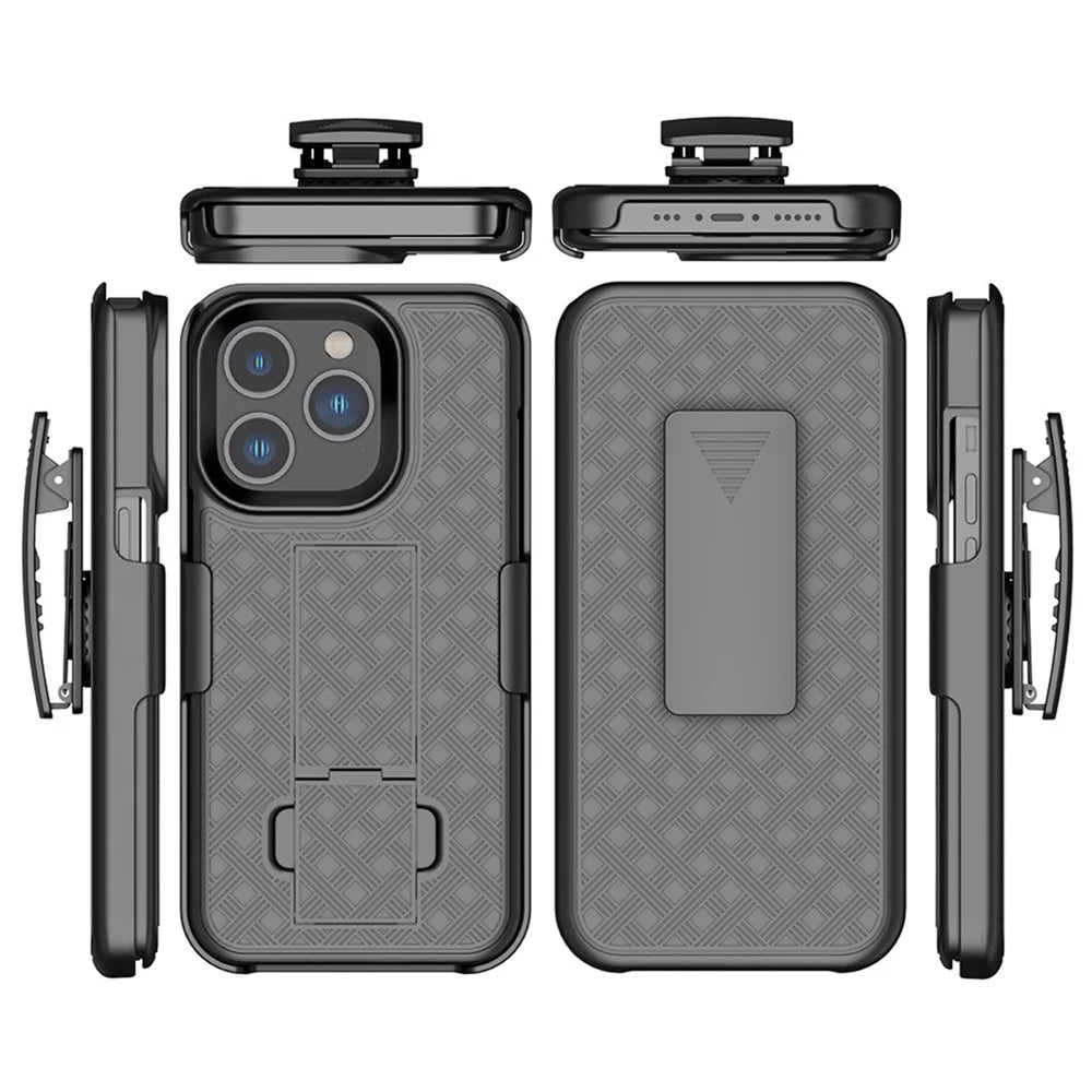 For iPhone 14 Pro Max 6.7 inch Sliding Screen Cover Rotary Clip Kickstand Case Woven Texture PC + TPU Phone Protector - 7