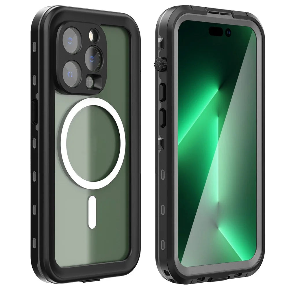 REDPEPPER Dot+ Series for iPhone 14 Pro 6.1 inch Compatible with MagSafe Wireless Charging Phone Cover IP68 Waterproof IP6X Dustproof Transparent Back Hybrid Phone Case - Black - 2