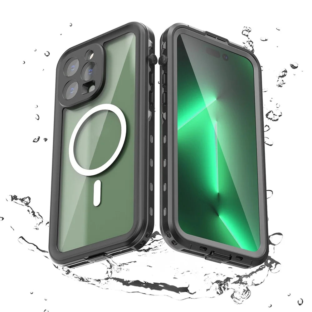 REDPEPPER Dot+ Series for iPhone 14 Pro Max 6.7 inch Compatible with MagSafe Wireless Charging Anti-drop Phone Cover IP68 Waterproof IP6X Dustproof Transparent Back Hybrid Phone Case - Black - 1