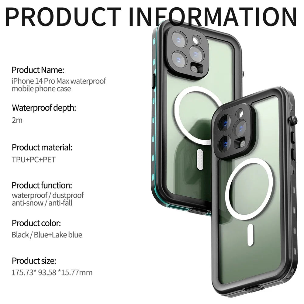 REDPEPPER Dot+ Series for iPhone 14 Pro Max 6.7 inch Compatible with MagSafe Wireless Charging Anti-drop Phone Cover IP68 Waterproof IP6X Dustproof Transparent Back Hybrid Phone Case - Black - 3