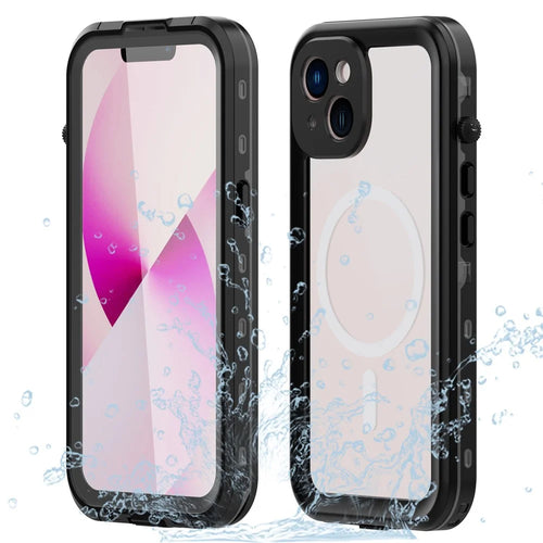 REDPEPPER Dot+ Series for iPhone 14 6.1 inch Compatible with MagSafe Wireless Charging Fall Proof Phone Cover IP68 Waterproof IP6X Dustproof Transparent Back Hybrid Phone Case - Black - 1
