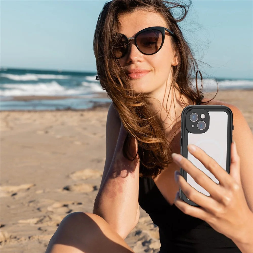 REDPEPPER Dot+ Series for iPhone 14 6.1 inch Compatible with MagSafe Wireless Charging Fall Proof Phone Cover IP68 Waterproof IP6X Dustproof Transparent Back Hybrid Phone Case - Black - 2