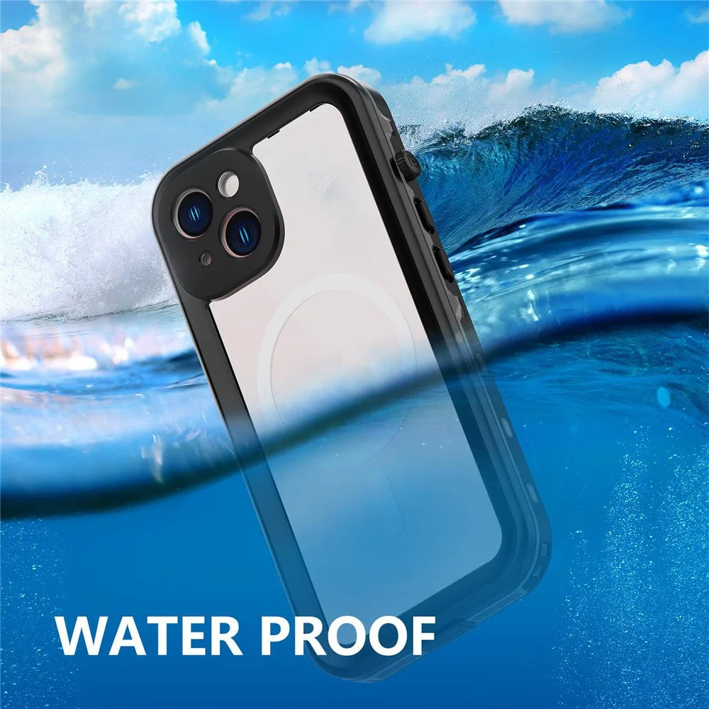 REDPEPPER Dot+ Series for iPhone 14 6.1 inch Compatible with MagSafe Wireless Charging Fall Proof Phone Cover IP68 Waterproof IP6X Dustproof Transparent Back Hybrid Phone Case - Black - 7