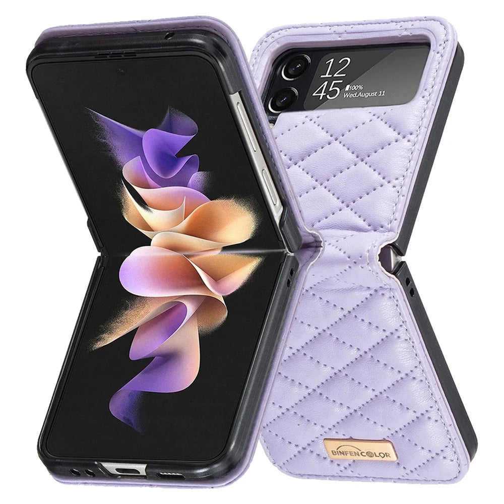 BINFEN COLOR Phone Case for Samsung Galaxy Z Flip4 5G, Imprinted Rhombus Pattern Protective Phone Cover - Purple - 1