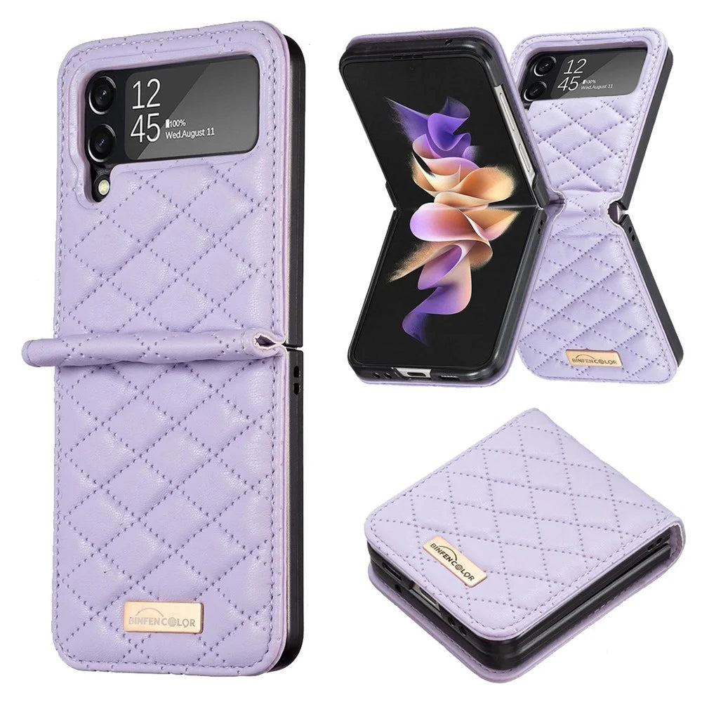 BINFEN COLOR Phone Case for Samsung Galaxy Z Flip4 5G, Imprinted Rhombus Pattern Protective Phone Cover - Purple - 2