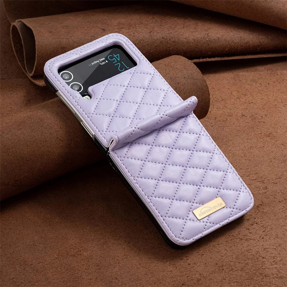 BINFEN COLOR Phone Case for Samsung Galaxy Z Flip4 5G, Imprinted Rhombus Pattern Protective Phone Cover - Purple - 5