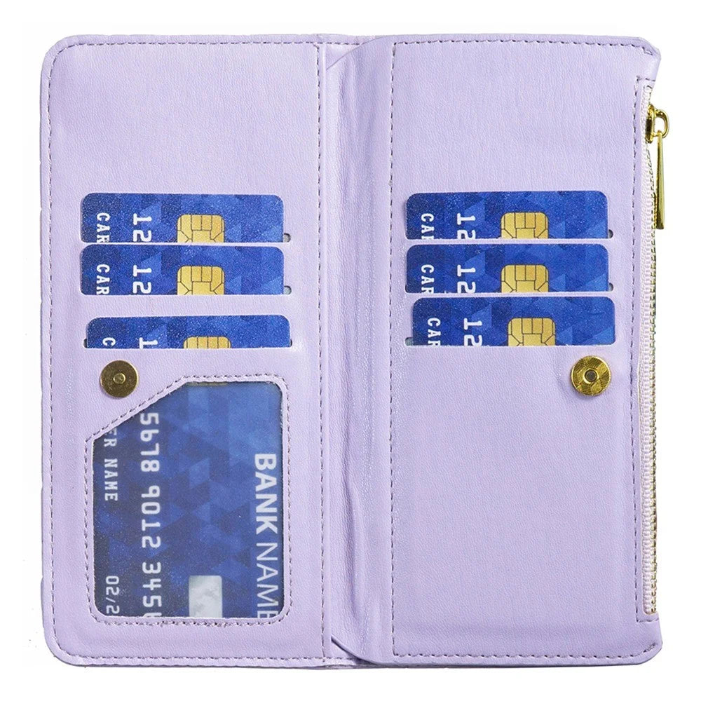 BINFEN COLOR For Samsung Galaxy Z Fold4 5G Zipper Pocket Stand Leather Case Rhombus Pattern Imprinted Phone Wallet Cover - Purple - 4