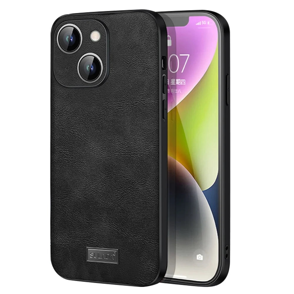 SULADA for iPhone 14 6.1 inch Crazy Horse Texture Phone Cover Shockproof PU Leather Coated TPU + PC Phone Case - Black - 1