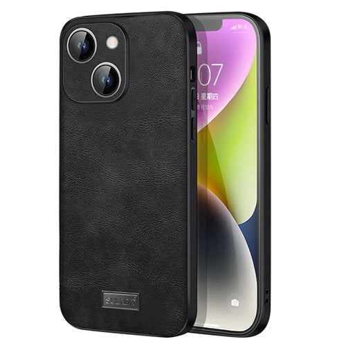 SULADA for iPhone 14 6.1 inch Crazy Horse Texture Phone Cover Shockproof PU Leather Coated TPU + PC Phone Case - Black - 1