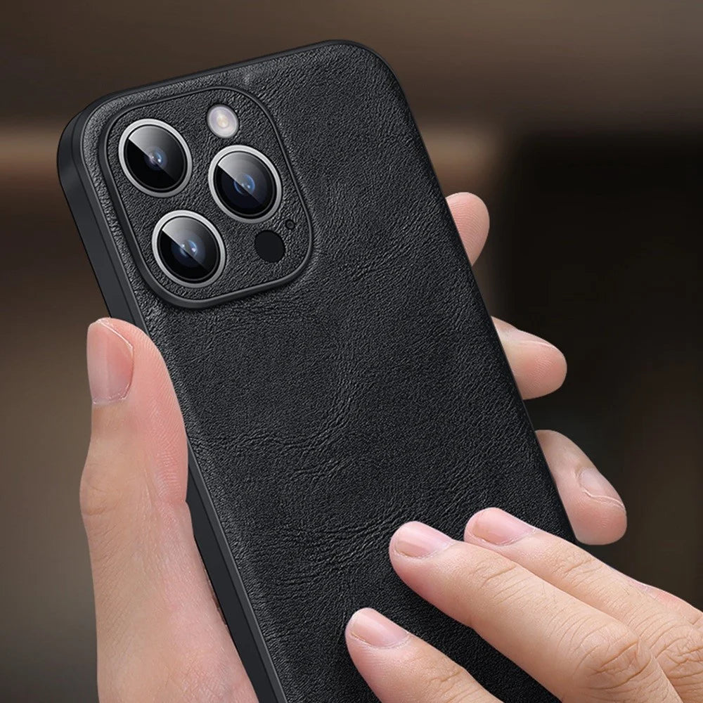 SULADA for iPhone 14 Pro 6.1 inch Wear-resistant Crazy Horse Texture Anti-fall PU Leather Coated TPU + PC Phone Case - Black - 6