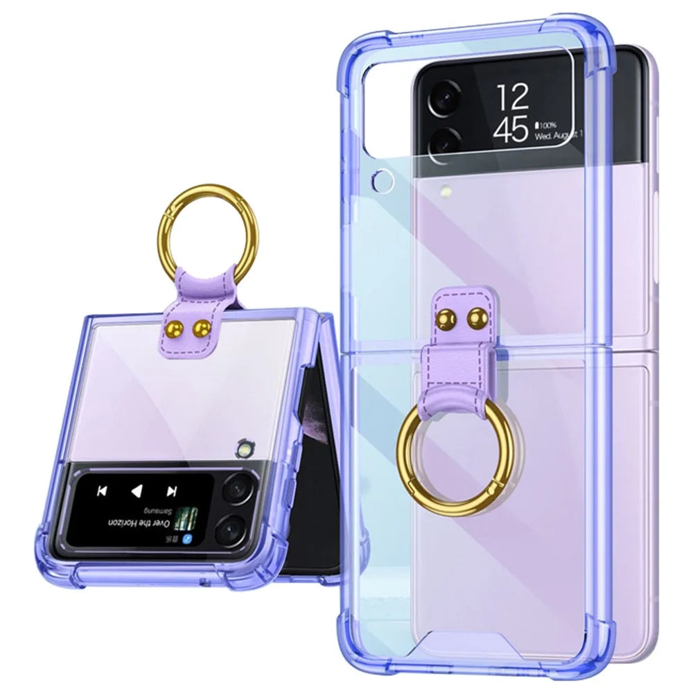 GKK For Samsung Galaxy Z Flip4 5G Finger Ring Design Airbag Anti-drop TPU Transparent Phone Case Cover - Transparent Purple - 1
