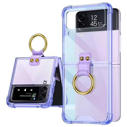 GKK For Samsung Galaxy Z Flip4 5G Finger Ring Design Airbag Anti-drop TPU Transparent Phone Case Cover - Transparent Purple - 1