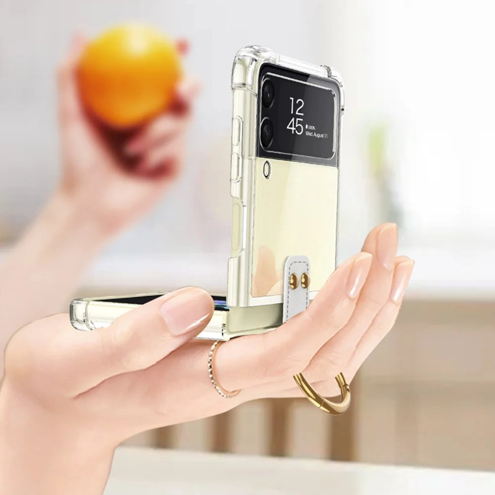 GKK For Samsung Galaxy Z Flip4 5G Finger Ring Design Airbag Anti-drop TPU Transparent Phone Case Cover - Transparent Purple - 3