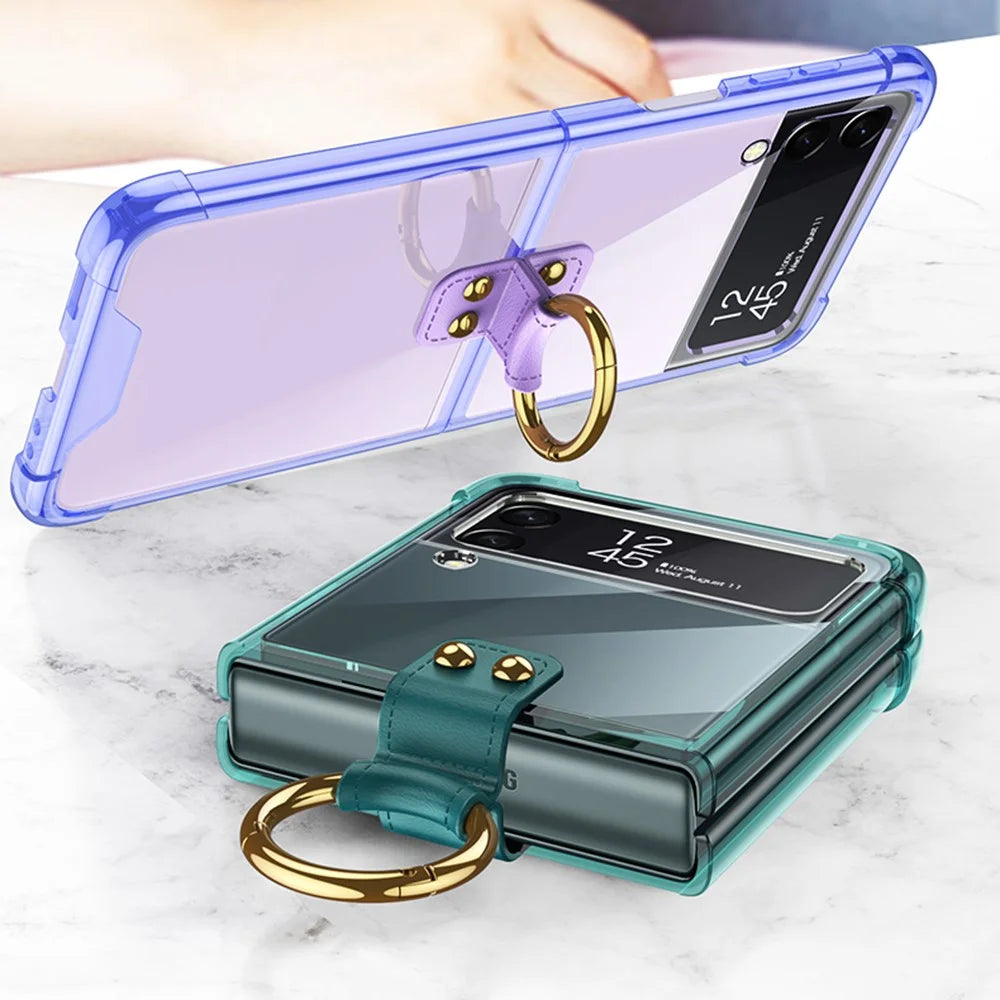 GKK For Samsung Galaxy Z Flip4 5G Finger Ring Design Airbag Anti-drop TPU Transparent Phone Case Cover - Transparent Purple - 6