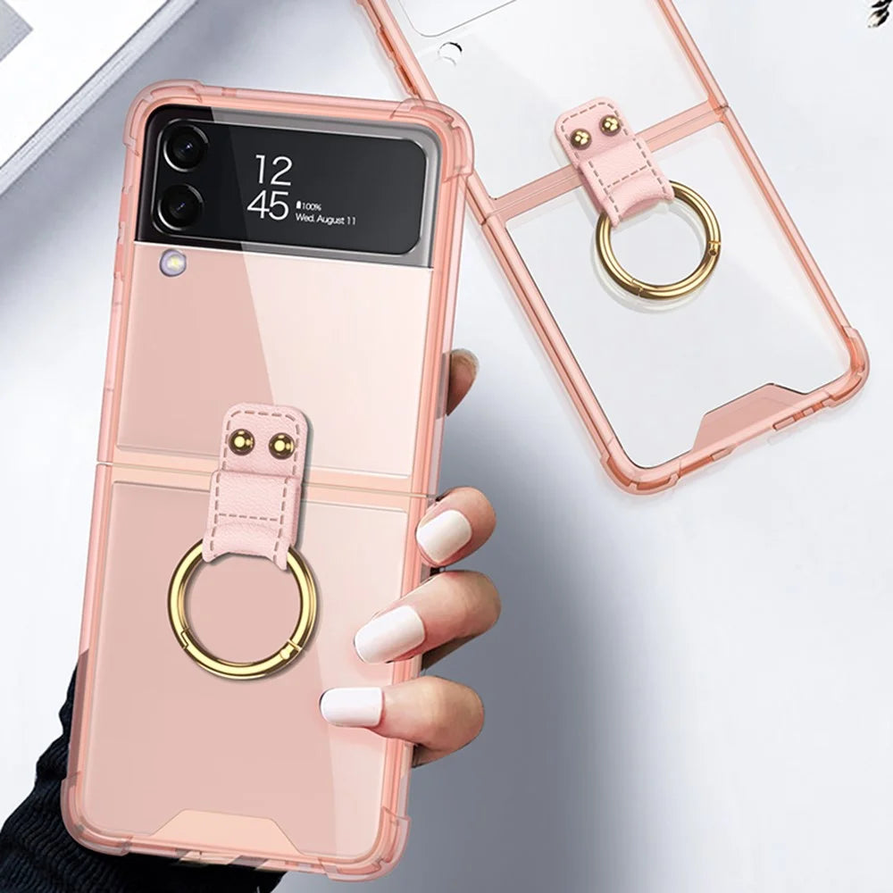 GKK For Samsung Galaxy Z Flip4 5G Finger Ring Design Airbag Anti-drop TPU Transparent Phone Case Cover - Transparent Purple - 7
