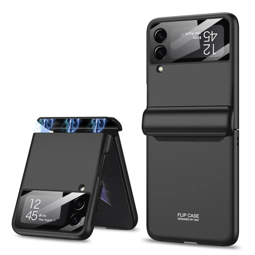 GKK For Samsung Galaxy Z Flip4 5G Hard PC Folding Phone Case Magnetic Hinge Camera Lens Film Full Protection Cover - Black - 1