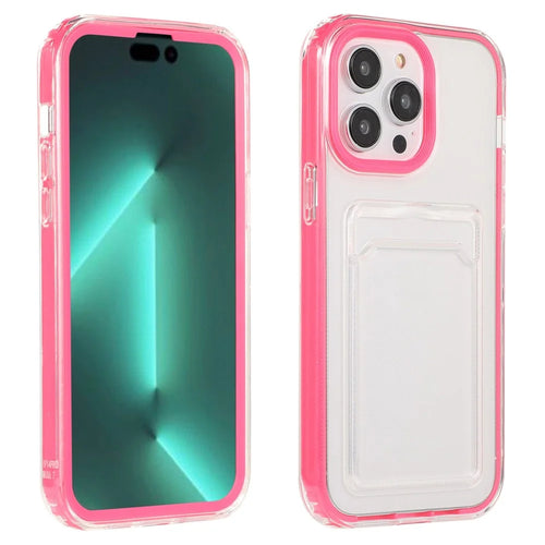 For iPhone 14 Pro 6.1 inch Transparent Back Cover Card Slot Function Soft TPU Phone Shell Case - Rose - 1