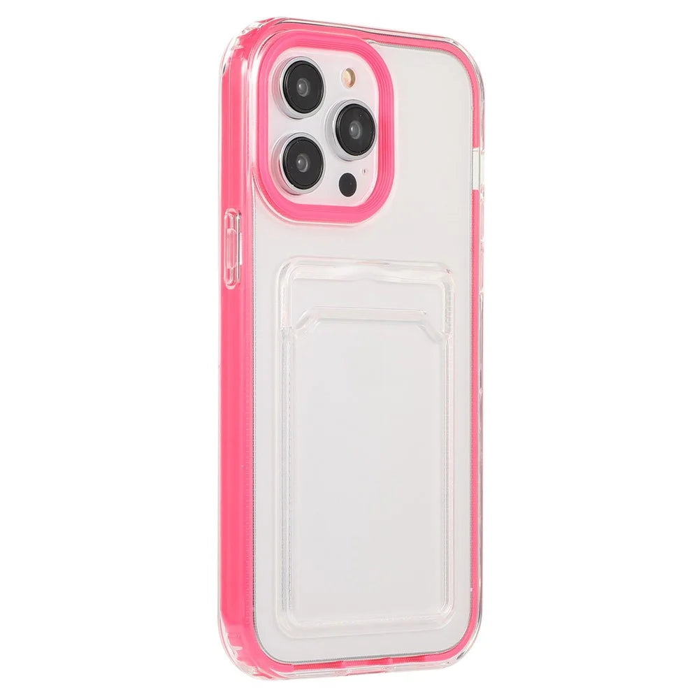 For iPhone 14 Pro 6.1 inch Transparent Back Cover Card Slot Function Soft TPU Phone Shell Case - Rose - 3