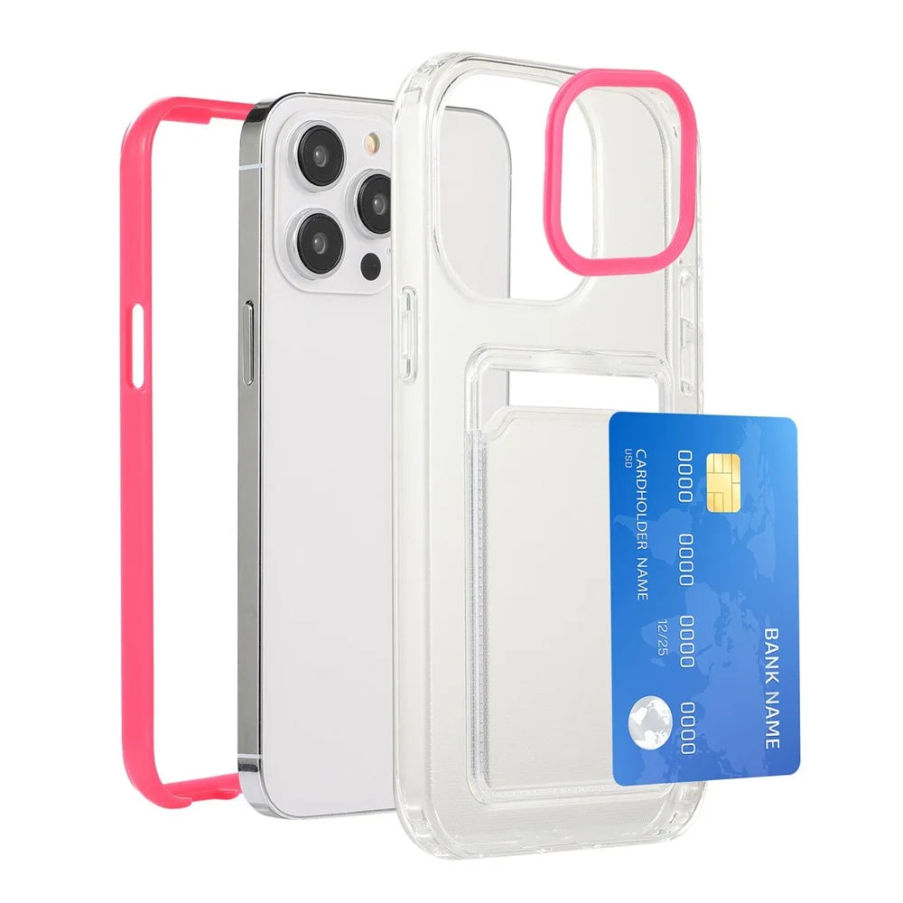 For iPhone 14 Pro 6.1 inch Transparent Back Cover Card Slot Function Soft TPU Phone Shell Case - Rose - 4