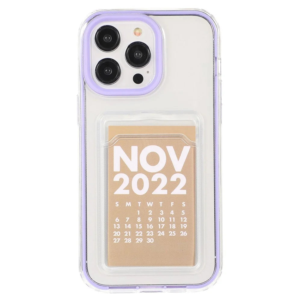 For iPhone 14 Pro 6.1 inch Transparent Back Cover Card Slot Function Soft TPU Phone Shell Case - Rose - 5