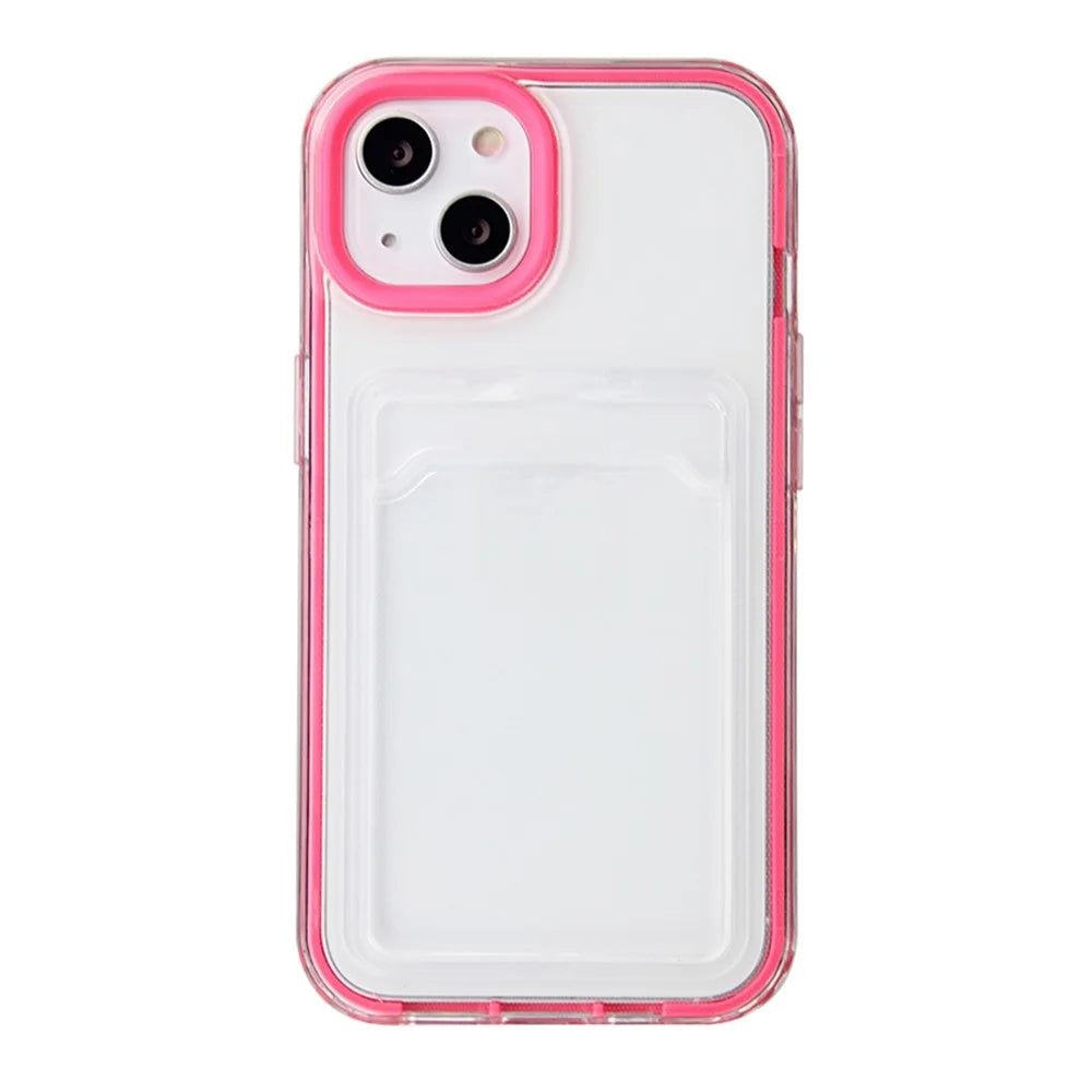 For iPhone 14 6.1 inch Soft TPU Transparent Back Colored Frame Case Card Slot Design Phone Shell - Rose - 1