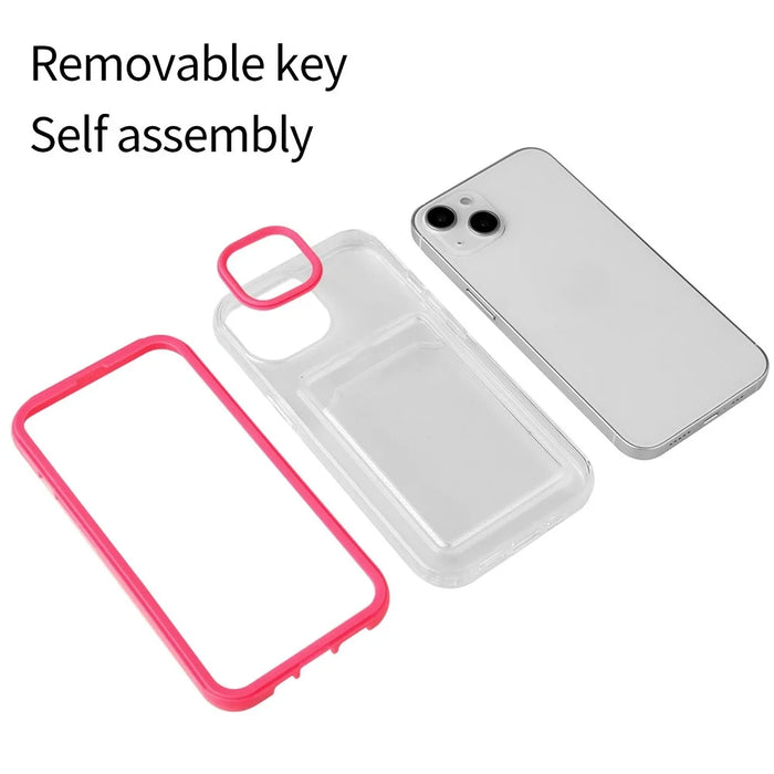 For iPhone 14 6.1 inch Soft TPU Transparent Back Colored Frame Case Card Slot Design Phone Shell - Rose - 2