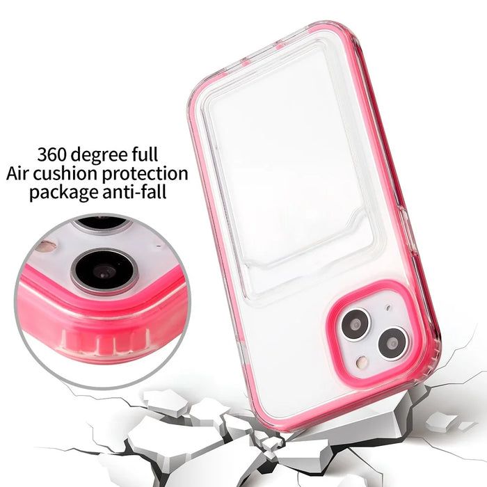 For iPhone 14 6.1 inch Soft TPU Transparent Back Colored Frame Case Card Slot Design Phone Shell - Rose - 3
