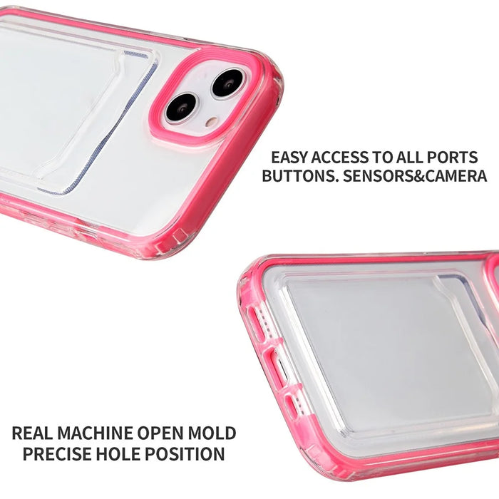For iPhone 14 6.1 inch Soft TPU Transparent Back Colored Frame Case Card Slot Design Phone Shell - Rose - 4
