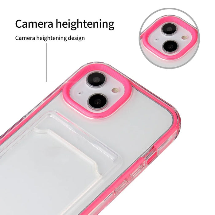 For iPhone 14 6.1 inch Soft TPU Transparent Back Colored Frame Case Card Slot Design Phone Shell - Rose - 5