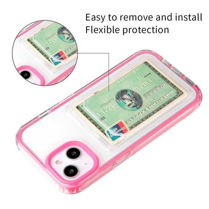 For iPhone 14 6.1 inch Soft TPU Transparent Back Colored Frame Case Card Slot Design Phone Shell - Rose - 6