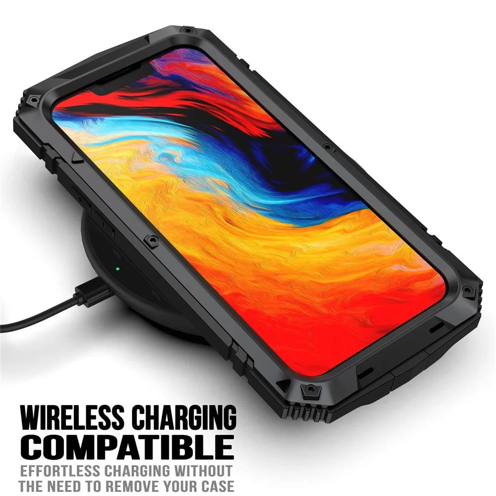 R-JUST for iPhone 14 Plus Hybrid Phone Case Protective Drop-proof Back Cover Kickstand with Tempered Glass Film Screen Protector - Black - 3