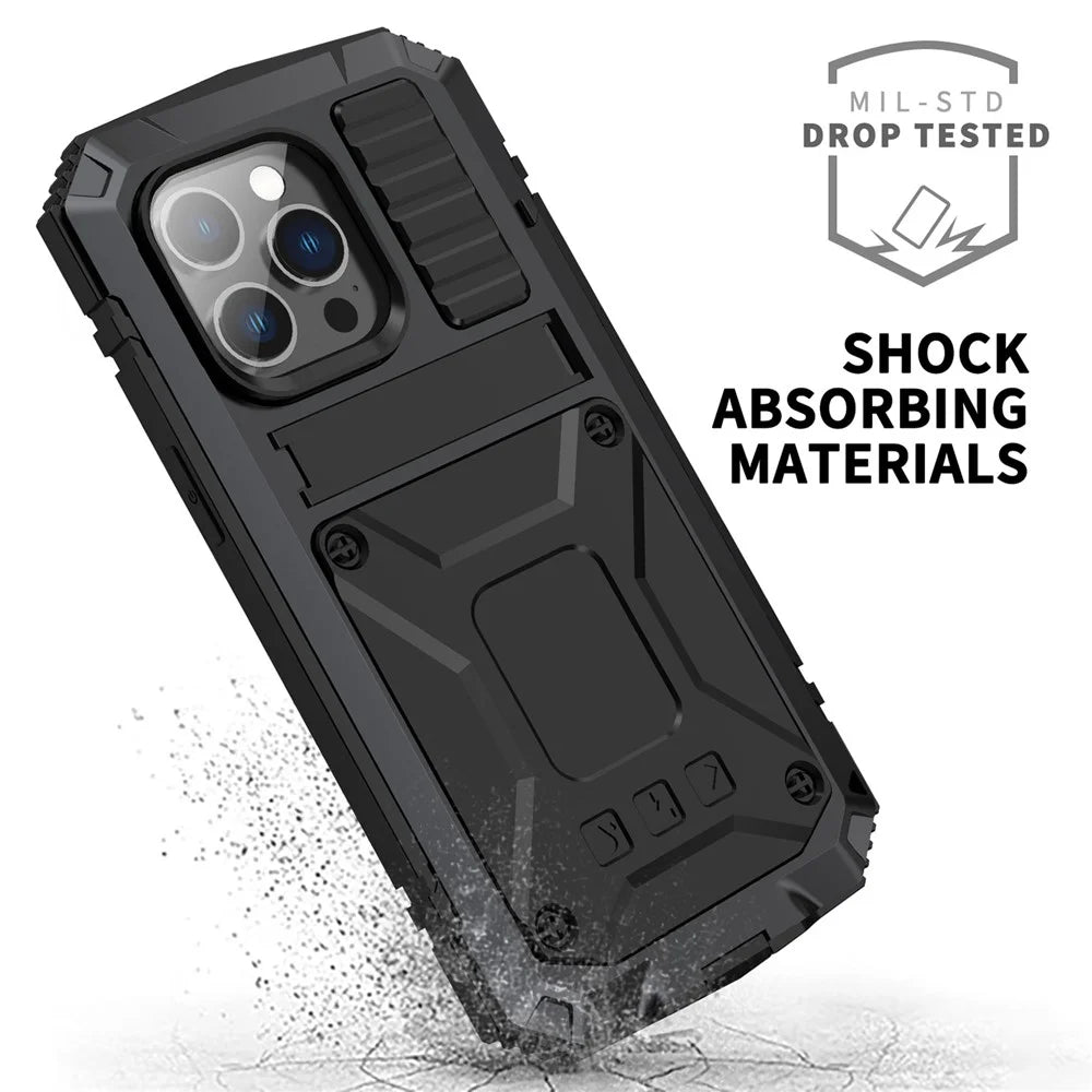 R-JUST Anti-scratch Back Cover for iPhone 14 Pro 6.1 inch Shockproof Hybrid Phone Case Kickstand with Screen Protector - Black - 4