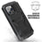 R-JUST Anti-scratch Back Cover for iPhone 14 Pro 6.1 inch Shockproof Hybrid Phone Case Kickstand with Screen Protector - Black - 4